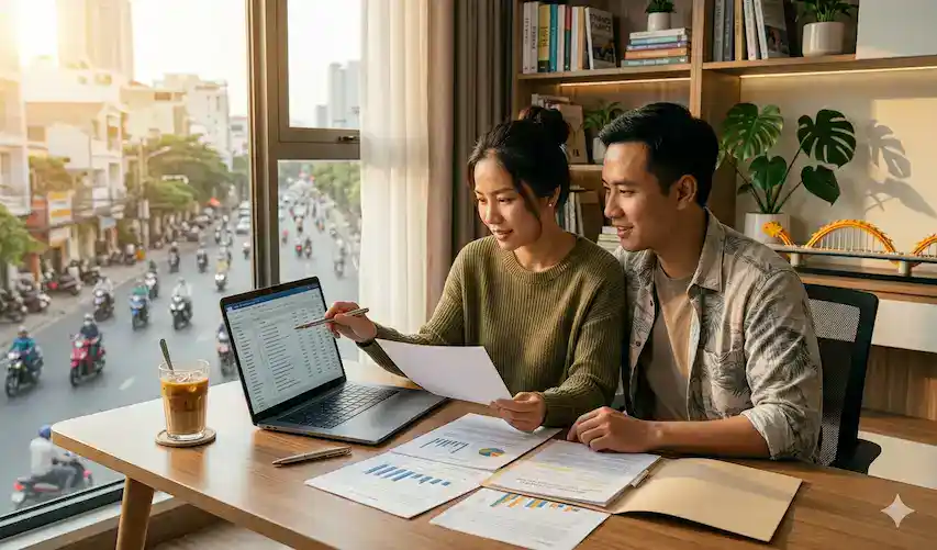 vợ chồng nghiên cứu bảo hiểm thai sản